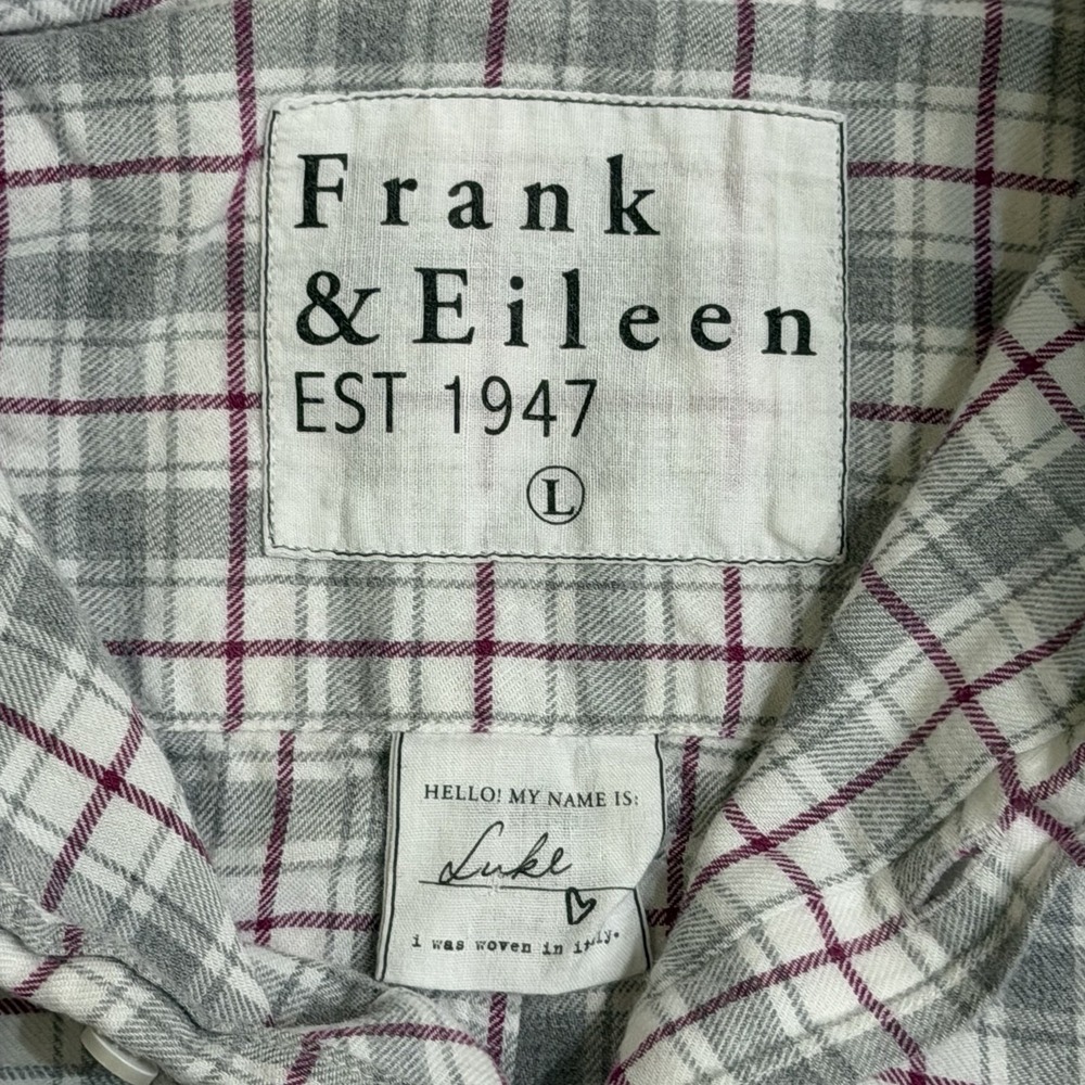 Frank & Eileen Men's Luke 100% Cotton L/S Button Shirt Grey White Plaid Sz Large